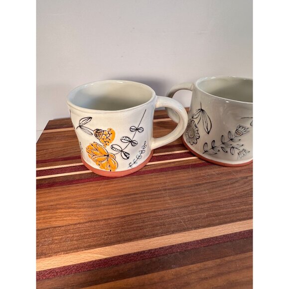 Set of 2 Ceramic Hand-drawnCoffee Mugs with Floral Butterfly Design from 180 Deg - Picture 3 of 11